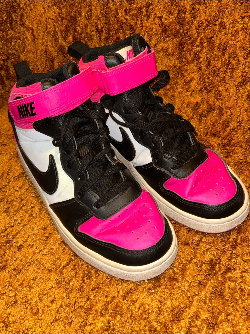 Nike Kids High-Top Sneakers in Hot Pink, Black, and White